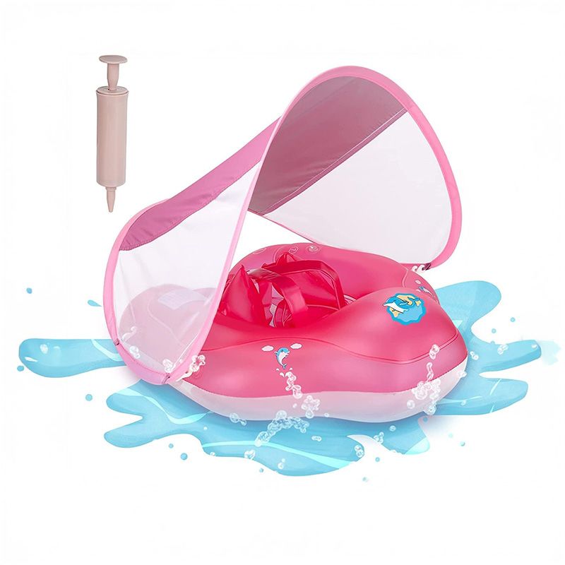 Flotador de piscina para bebé con toldo rosa