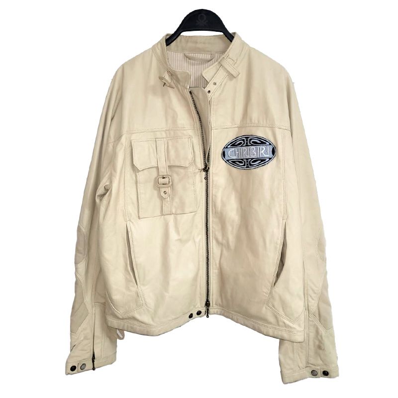 Chaqueta de cuero Chiribiri vintage color beige para hombre