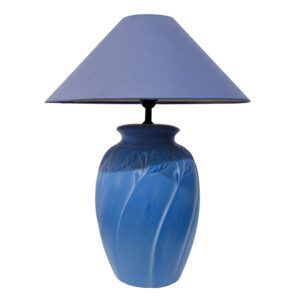 Lámpara de mesa de cerámica azul con pantalla