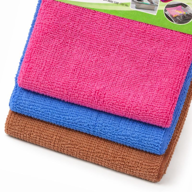 Set paños de cocina microfibra 3pzs 20x40cm rosa+marrón+azul