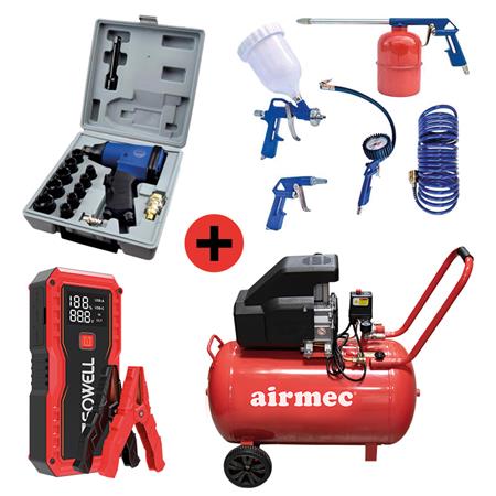 Pack Compresor Kit pistola Llave impacto Arrancador Sowell