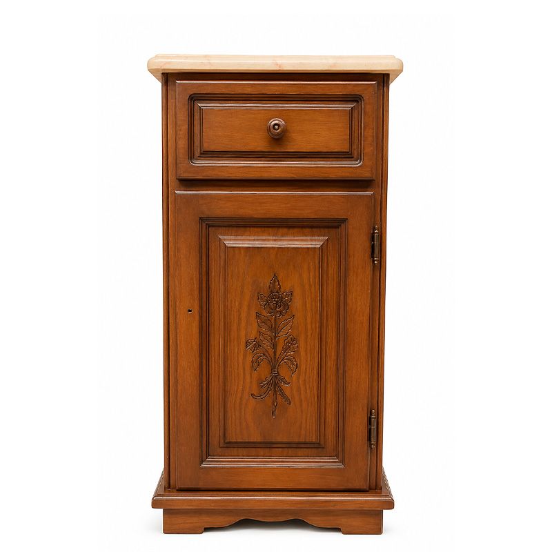 Mesita Auxiliar Provenza de Madera con Cajón, Puerta y Tapa de Mármol - Segunda Mano