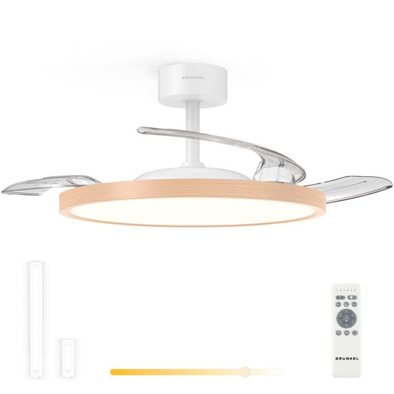 Ventilador de Techo Grunkel SKYWOOD42 42" Motor DC 30W LED 24W Aspas Retráctiles Blanco/Madera
