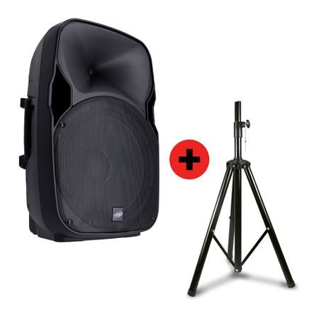 Pack Altavoz Autoamplificado 15" 800W con Batería + Trípode Regulable 90-180 cm