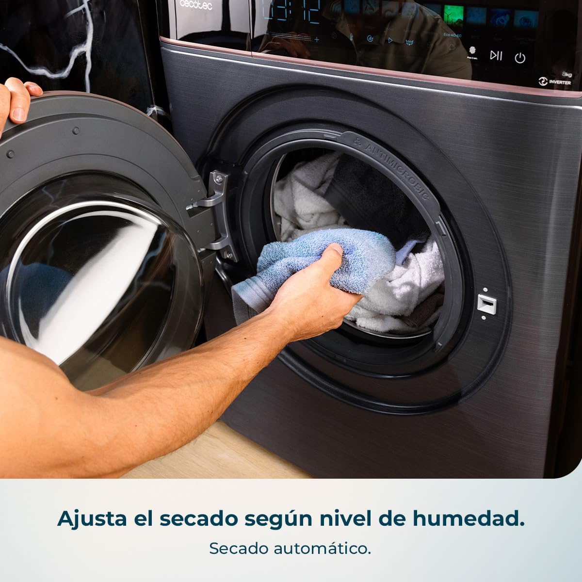 Lavadora secadora steel de 8 a 5 kg Bolero Wash&Dry 85900 Inverter Acero Cecotec - Imagen 12