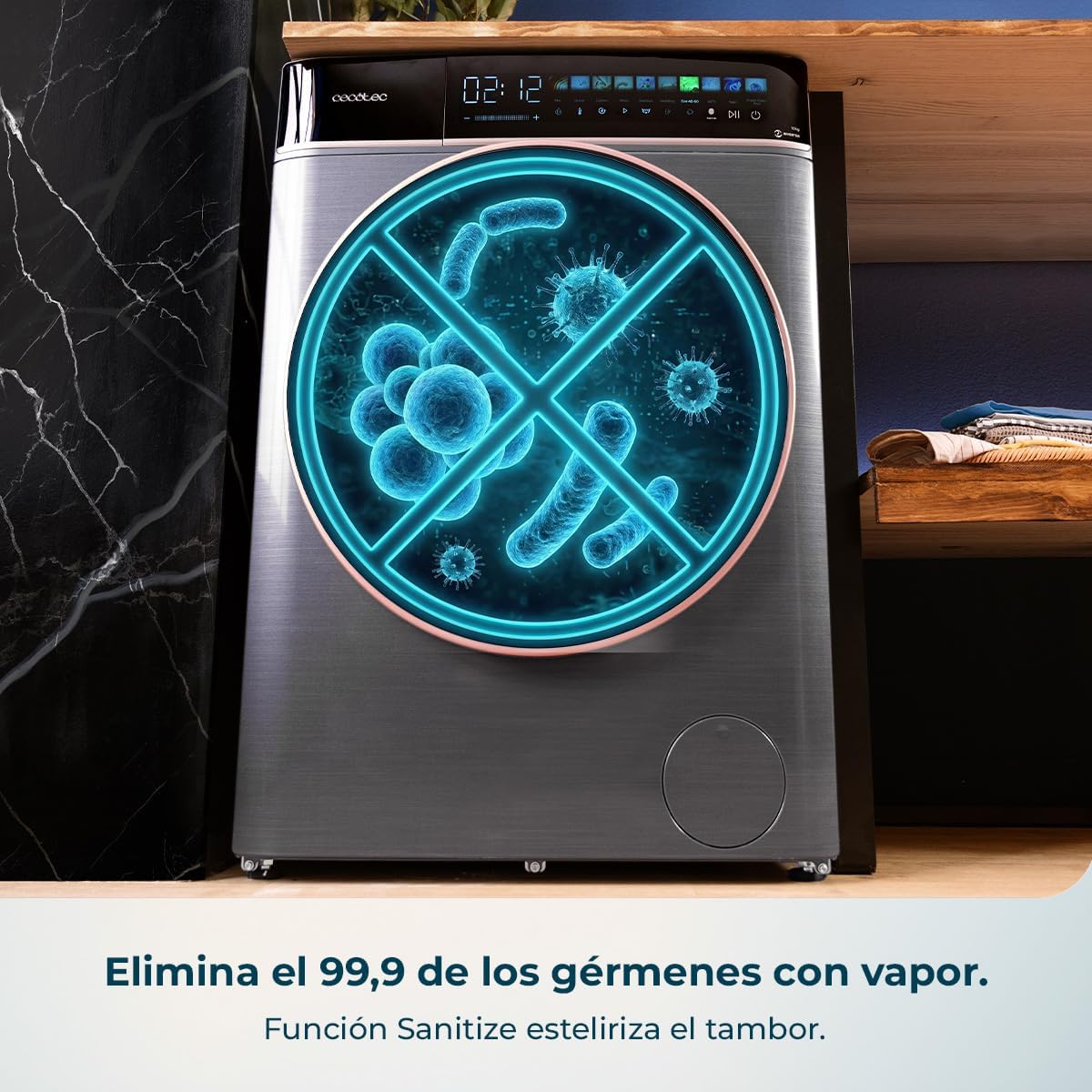 Lavadora secadora steel de 8 a 5 kg Bolero Wash&Dry 85900 Inverter Acero Cecotec - Imagen 13