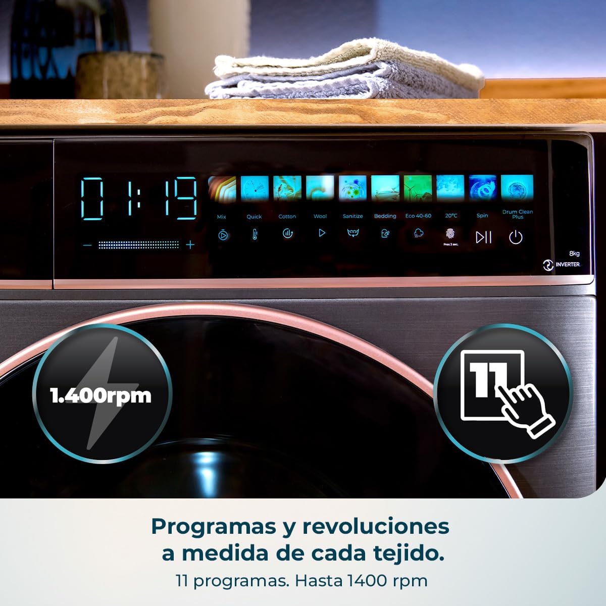 Lavadora secadora steel de 8 a 5 kg Bolero Wash&Dry 85900 Inverter Acero Cecotec - Imagen 5