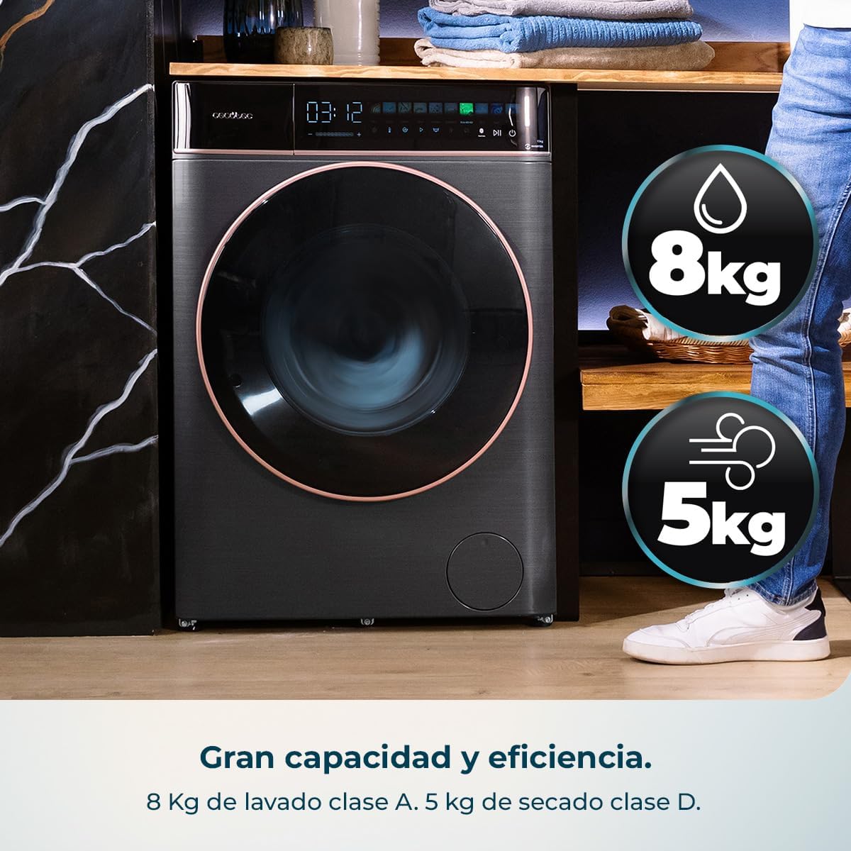 Lavadora secadora steel de 8 a 5 kg Bolero Wash&Dry 85900 Inverter Acero Cecotec - Imagen 4