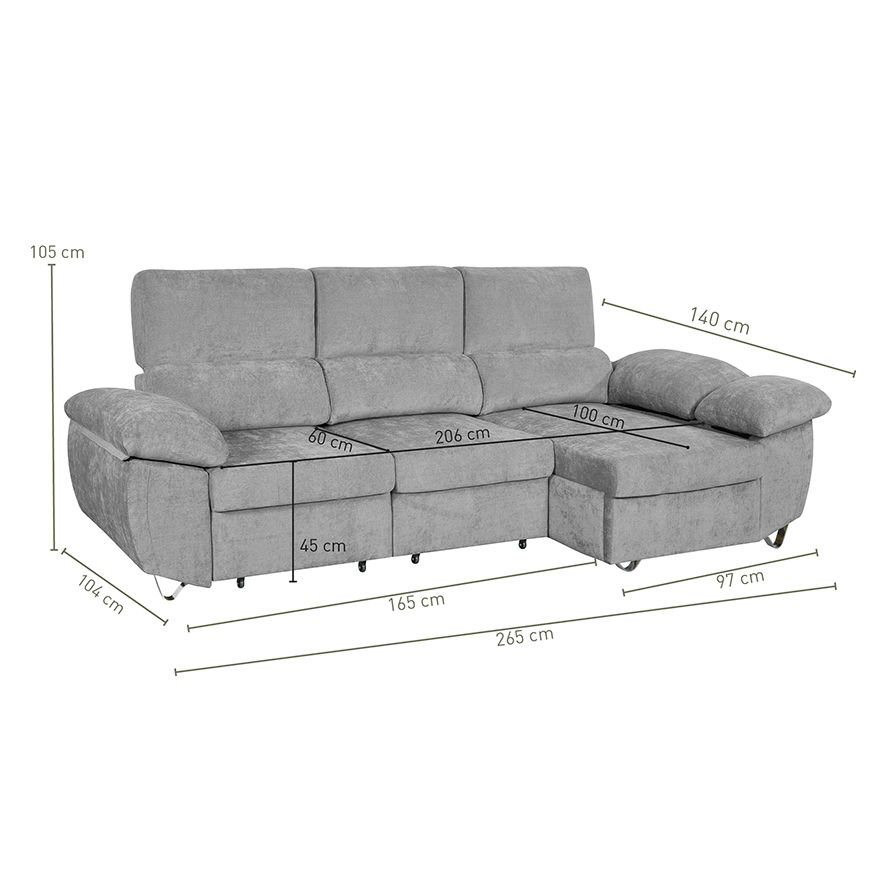 Chaiselongue cama Mod. Abad 265cm con Arcón y Asientos Extraíbles VF Der - Imagen 4
