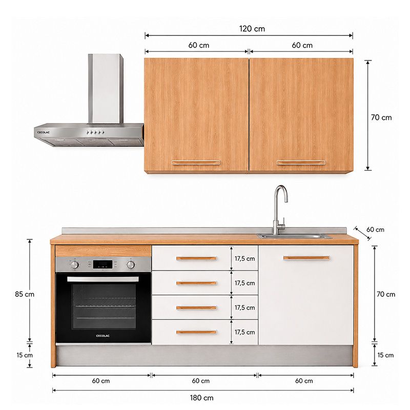 Ambiente de cocina Mod. 03 Family 180CM roble aurora-blanco brillo - Imagen 2