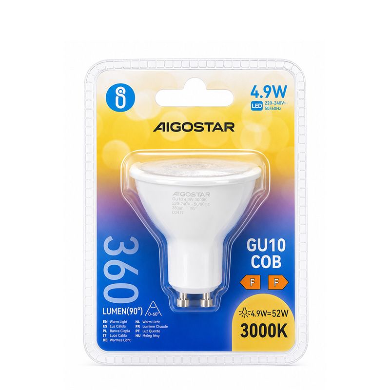 Bombilla LED GU10 COB Aigostar 4,9W 360 lm 3000K luz cálida
