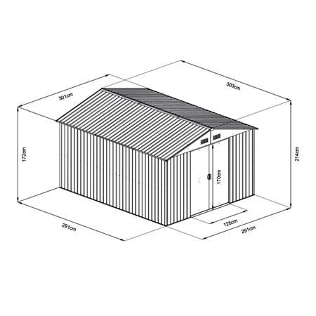 Caseta de metal 9m² con puertas correderas 303x301x214CM AM131413 - Imagen 3