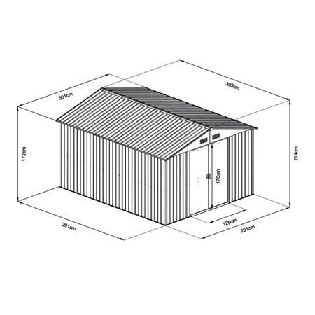 Caseta de metal 9m² con puertas correderas 303x301x214CM AM131452 - Imagen 4
