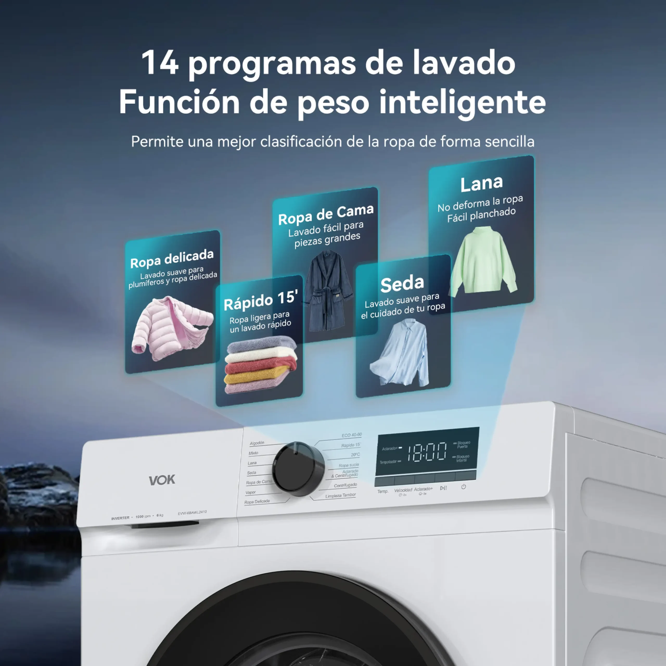 Lavadora de carga frontal 8kg VOK EVW-8BAWL2412 - Imagen 9