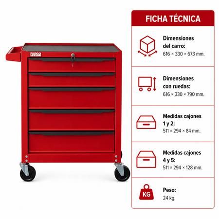 Carro de Herramientas 5 Cajones con Ruedas FT1410 - Imagen 8