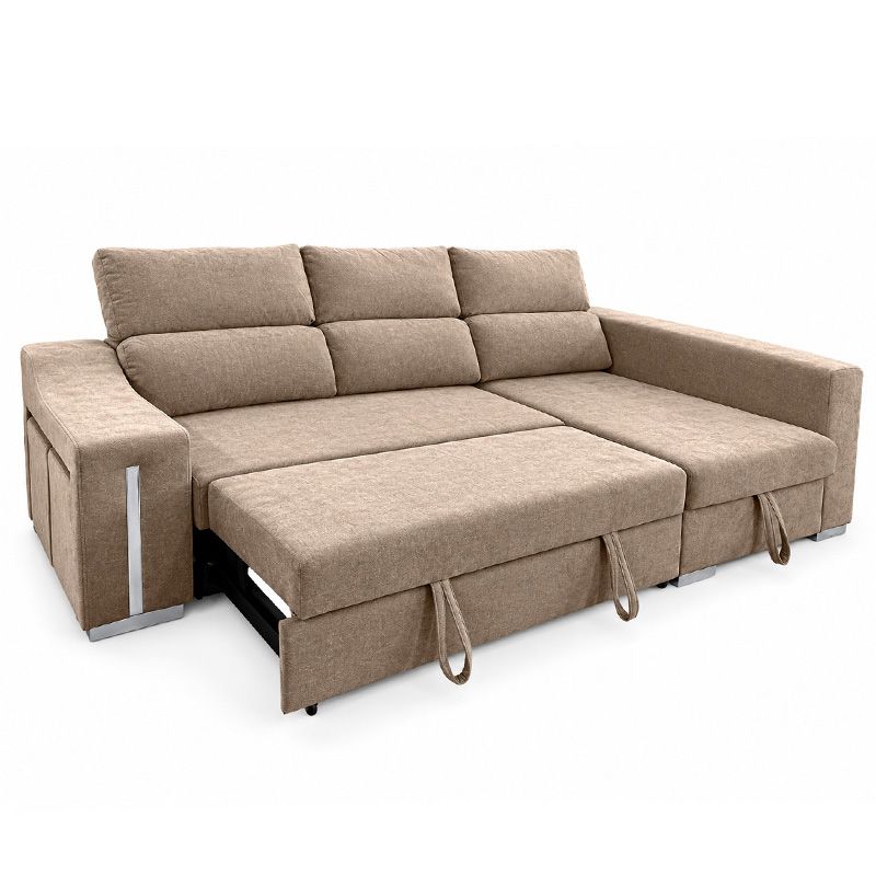 Chaiselongue cama Carla 3 plazas con arcón y 2 taburetes beige vista derecha - Imagen 2