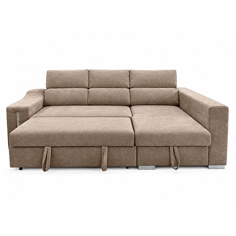 Chaiselongue cama Carla 3 plazas con arcón y 2 taburetes beige vista derecha