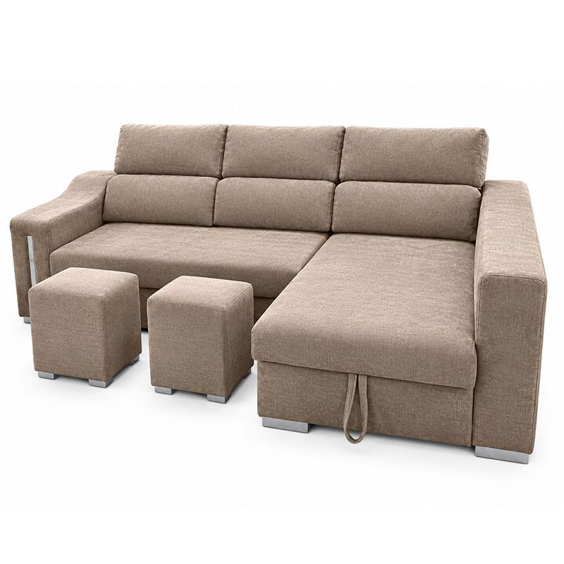 Chaiselongue cama Carla 3 plazas con arcón y 2 taburetes beige vista derecha - Imagen 3