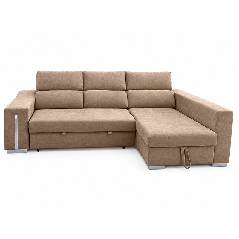Chaiselongue cama Carla 3 plazas con arcón y 2 taburetes beige vista derecha - Imagen 6