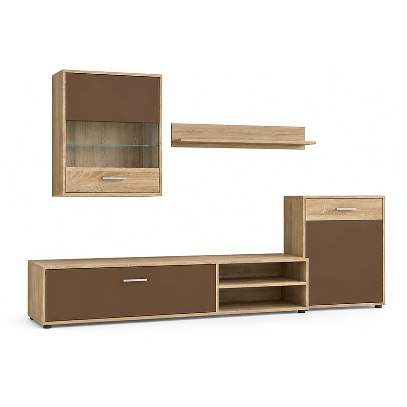 Mueble de salón Helena 220 cm Cambria Chocolate para TV