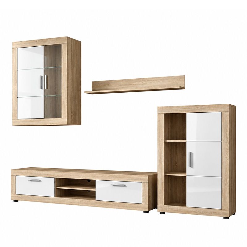 Mueble de salón Fiordo con luces LED Blanco Cambria 259 cm