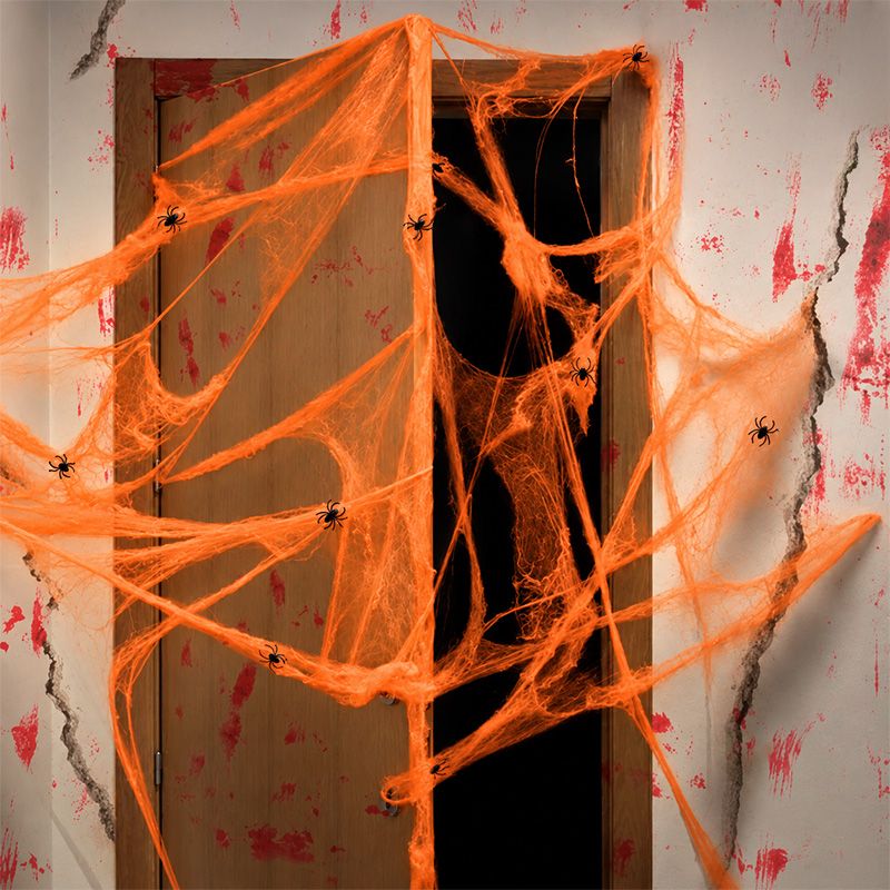 Telaraña Naranja decorativa con Arañas Negras 20g – Halloween - Imagen 2