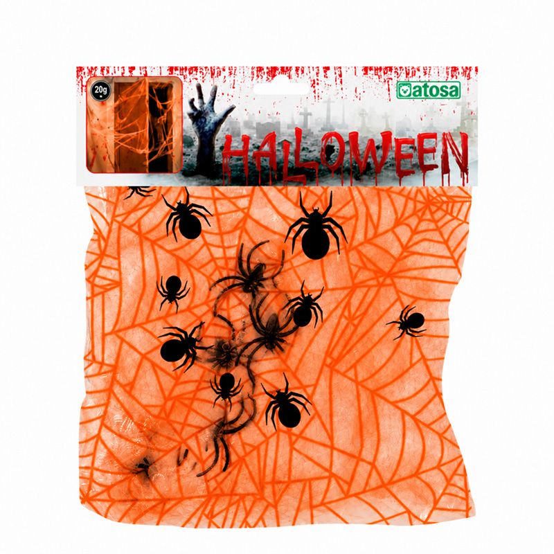 Telaraña Naranja decorativa con Arañas Negras 20g – Halloween
